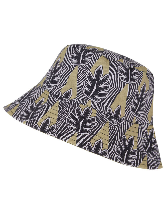Palm Print Reversible Bucket Hat in Pure Cotton, , large