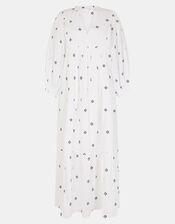 Embroidered Long Sleeve Maxi Dress, White (WHITE), large