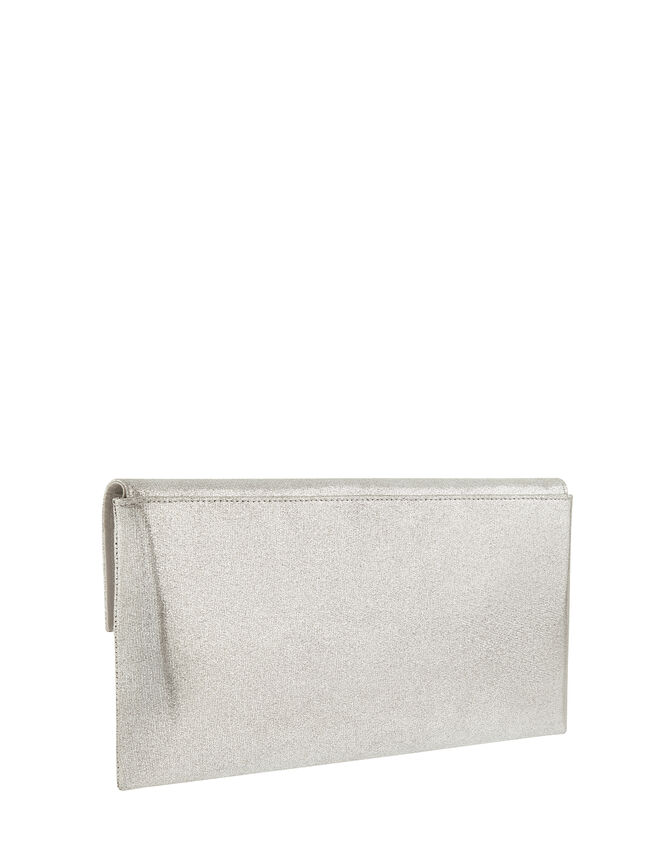 Natalie Metallic Envelope Clutch with Strap, Silver (SILVER), large