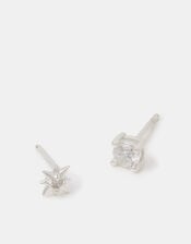 2-Pack Sterling Silver-Plated Star Stud Earrings, , large