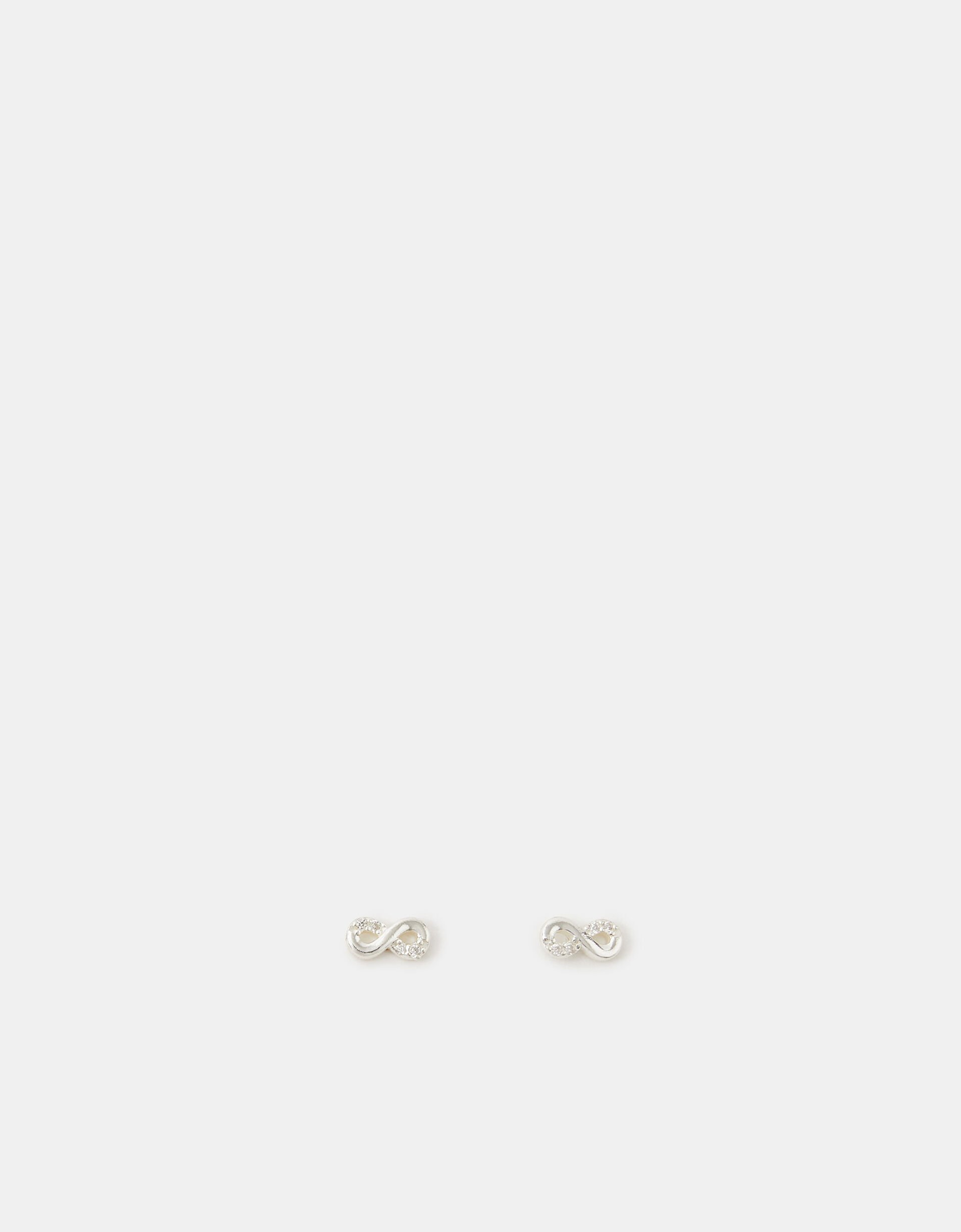 Sterling Silver Infinity Stud Earrings, , large