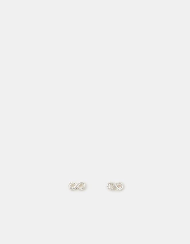 Sterling Silver Infinity Stud Earrings, , large