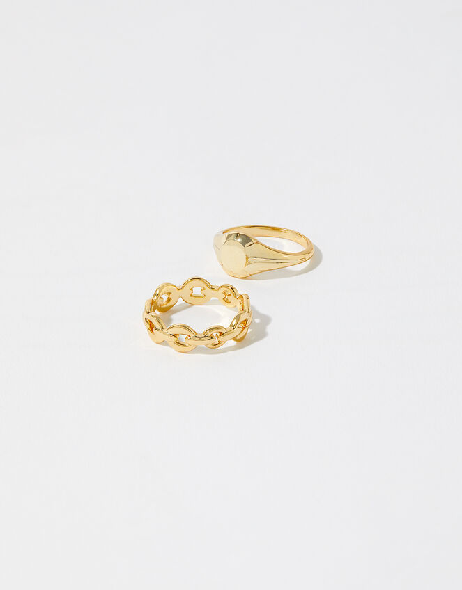 Gold-Plated Signet and Chain Ring Set, Gold (GOLD), large
