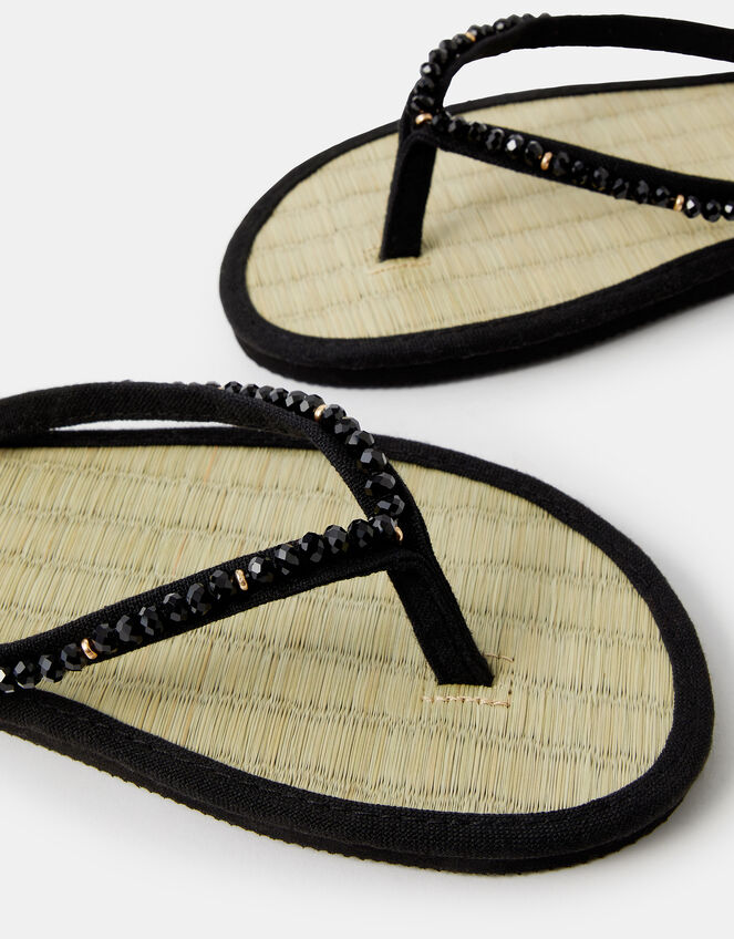Beaded Seagrass Flip Flops, Black (BLACK), large