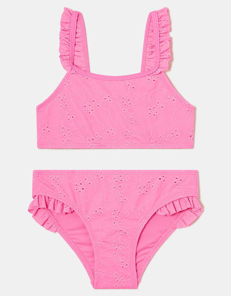 Girls Ruffle Broderie Bikini Set, Pink (PALE PINK), large