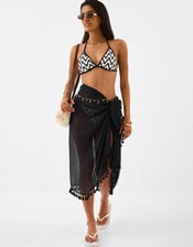 Mono Crochet Triangle Bikini Top, Black (BLACK WHITE), large