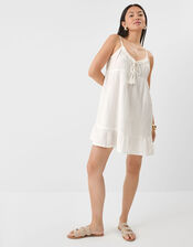 Strappy Cotton Mini Dress, Ivory (IVORY), large