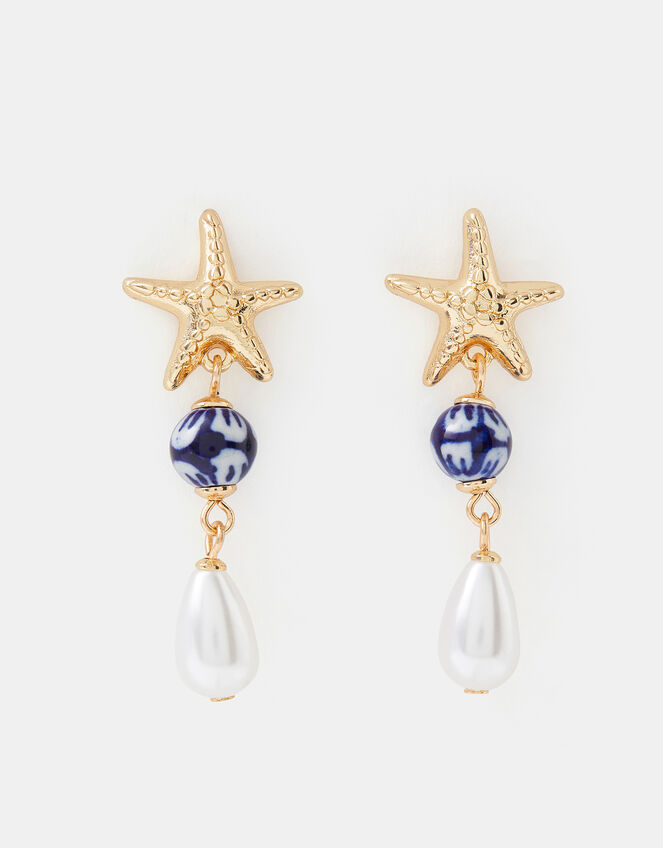 Starfish Pearl Drop Earrings, , large