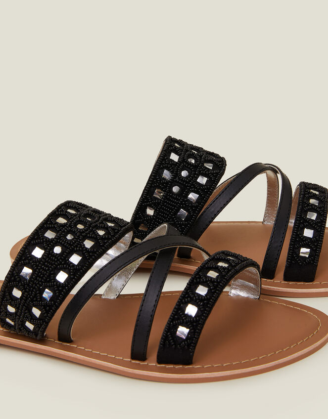 Mirror Strap Sandals, Black (BLACK), large