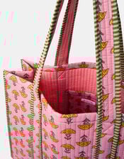 Floral Block Print Quilted Tote Bag, , large