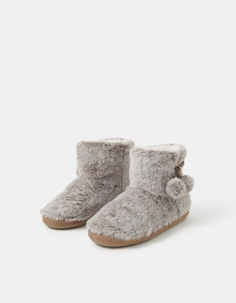 Faux Fur Boot Slippers, Grey (GREY), large
