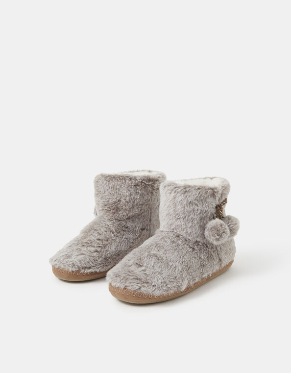 Faux Fur Boot Slippers, Grey (GREY), large