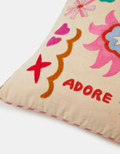Floral Embroidered Square Cushion Cover, , large