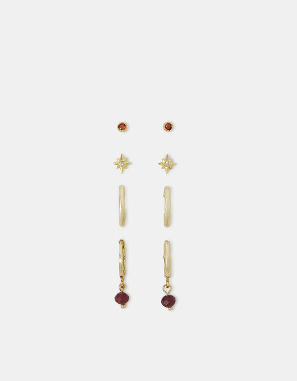 4-Pack 14ct Gold-Plated Birthstone Stud & Hoop Earrings Set , Gold (GOLD), large