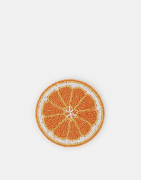 Round Orange Beaded Coaster, , large