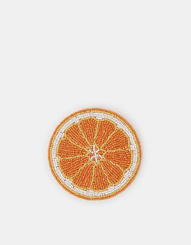 Round Orange Beaded Coaster, , large