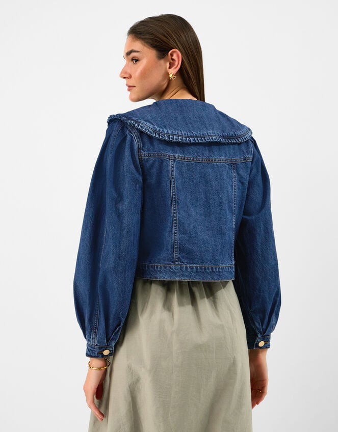 Frill Collar Denim Jacket, Blue (BLUE), large
