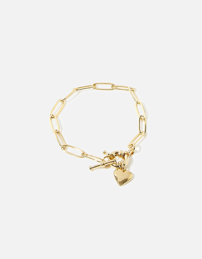 Gold-Plated Paperclip Chunky Heart Bracelet, , large