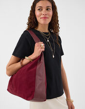 Slouchy Suede Shoulder Bag, Red (BURGUNDY), large