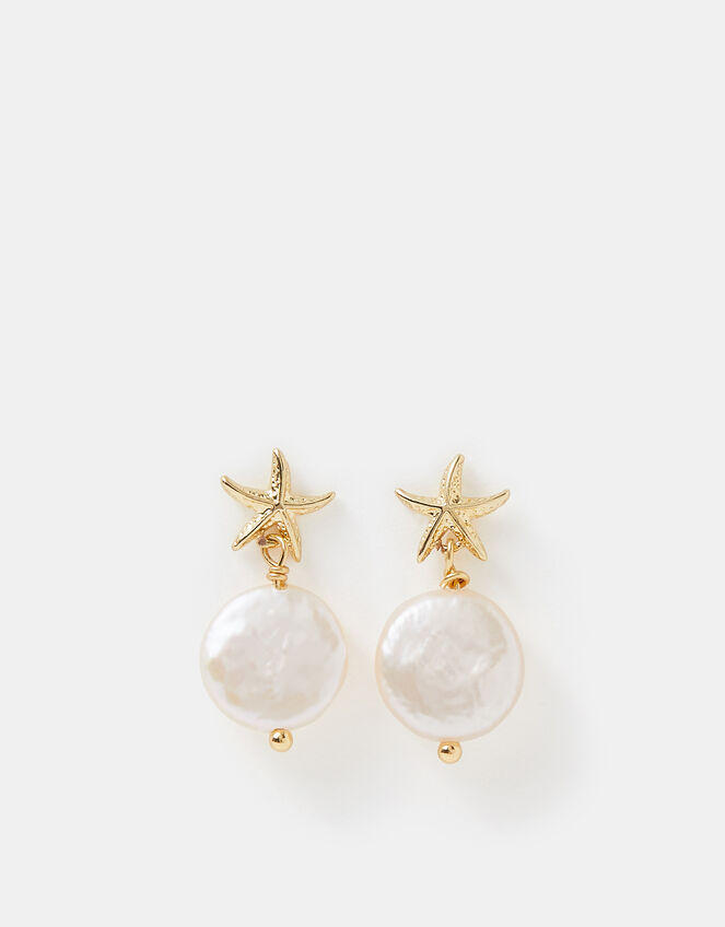14ct Gold-Plated Starfish Pearl Drop Earrings, , large