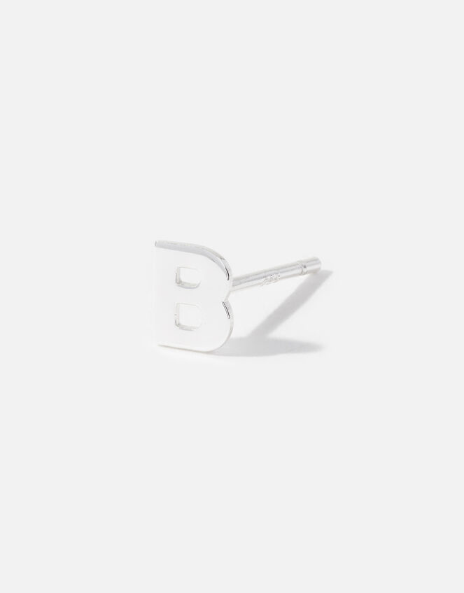 Sterling Silver Single Initial Stud Earring, Silver (ST SILVER), large