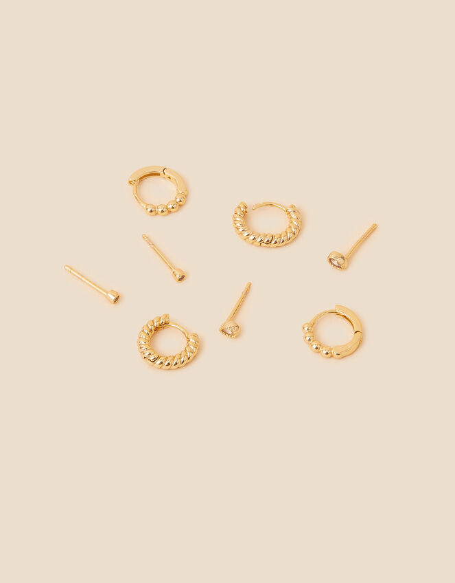 14ct Gold-Plated Sparkle Stud and Hoop 4 Pack, , large