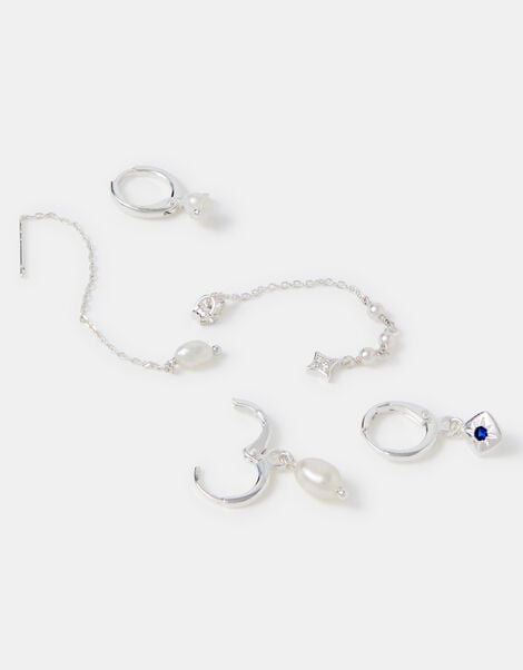 5-Pack Sterling Silver-Plated Freshwater Pearl Stud & Hoop Earrings, , large