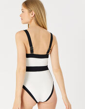 Illusion Textured Shaping Swimsuit, Black (BLACK), large