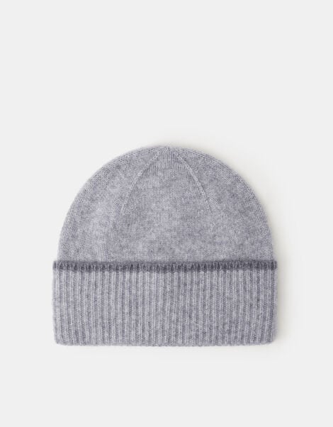 Wool & Cashmere Blend Beanie Hat, Grey (GREY), large