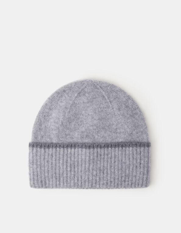 Wool & Cashmere Blend Beanie Hat, Grey (GREY), large