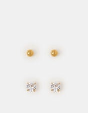 2-Pack 14ct Gold-Plated Surgical Steel Diamant&eacute; Flatback Earrings, , large