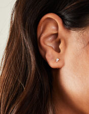 Sterling Silver-Plated Birthstone Stud Earrings, Silver (ST SILVER), large