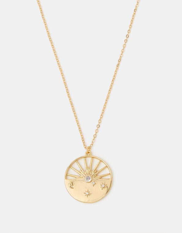 14ct Gold-Plated Celestial Sunbeam Pendant Necklace, , large