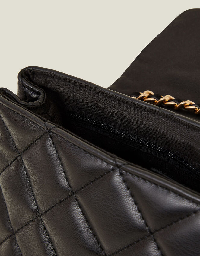 Quilted Faux Leather Cross-Body Bag, Black (BLACK), large