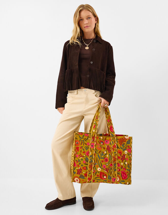 Floral Print Quilted Tote Bag, , large