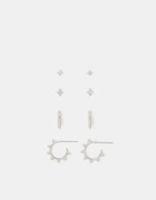 4-Pack Sterling Silver-Plated Filigree Stud & Hoop Earrings, , large