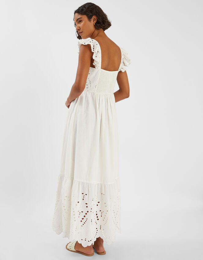 Sleeveless Frilly Broderie Maxi Dress, Ivory (IVORY), large