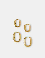 2-Pack Stainless Steel Rectangular Hoop Earrings, , large