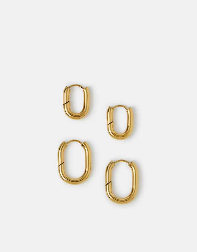 2-Pack Stainless Steel Rectangular Hoop Earrings, , large