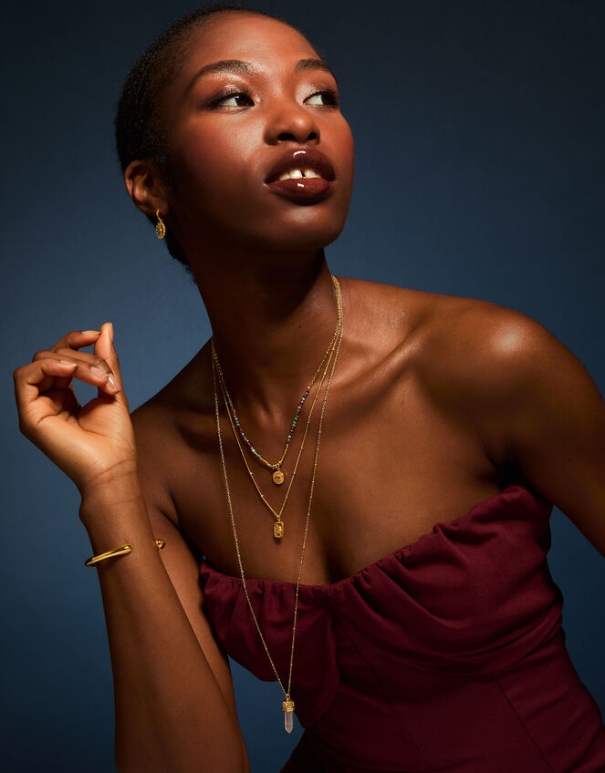 14ct Gold-Plated Long Rose Quartz Pendant Necklace, , large