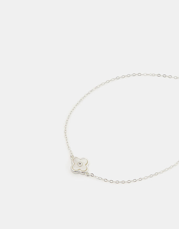 Sterling Silver Mother of Pearl Clover Bracelet, , large