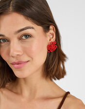 Beaded Statement Flower Stud Earrings, , large