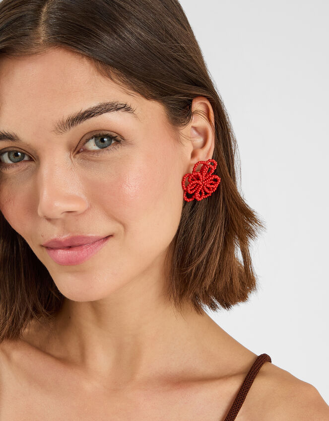 Beaded Statement Flower Stud Earrings, , large