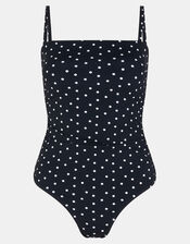 Polka Dot Ruched Swimsuit, Black (BLACK WHITE), large