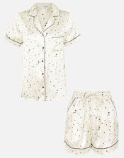 Star Print Satin Pyjama Set , Ivory (IVORY), large