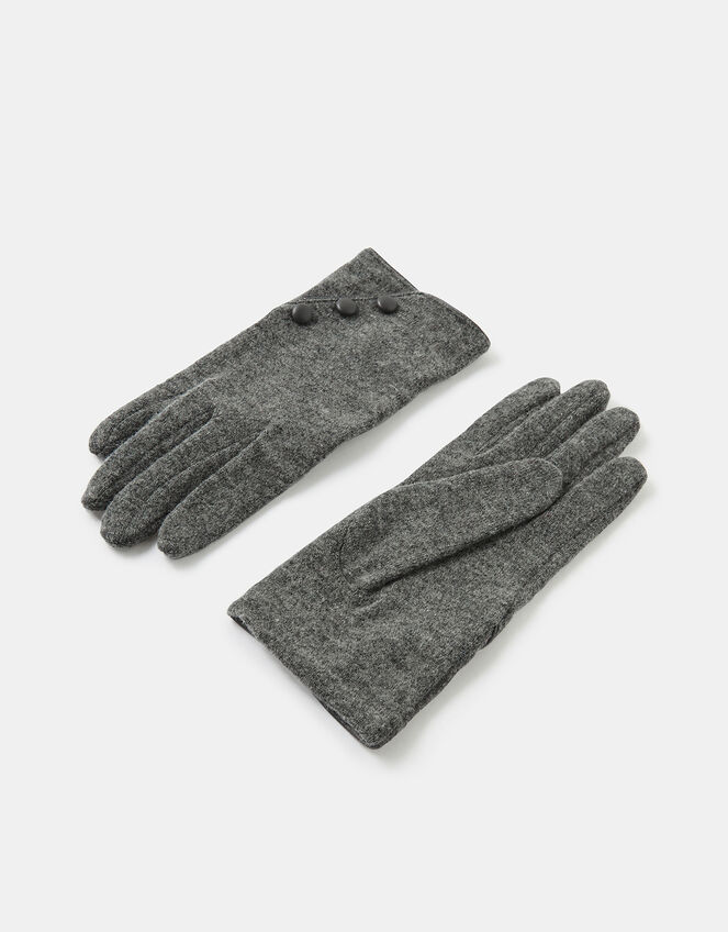 Button Detail Wool Gloves, Grey (GREY), large