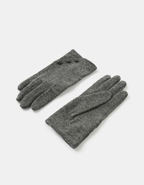 Button Detail Wool Gloves Grey, Grey (GREY), large