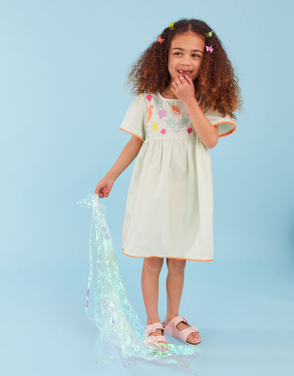 Girls Shell Embroidered Dress, Multi (PASTEL-MULTI), large