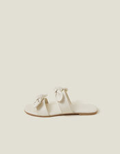 Double Bow Strap Leather Sandals, Cream (CREAM), large