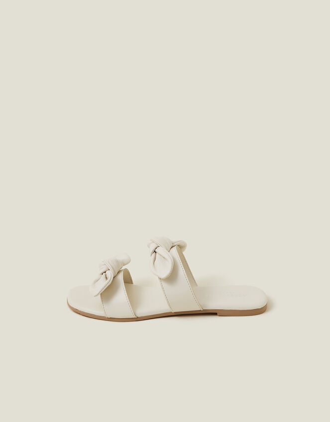 Double Bow Strap Leather Sandals, Cream (CREAM), large